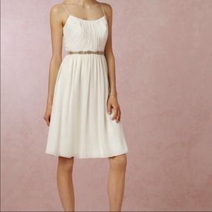Anthropologie x Hitherto Pleated Chiffon Ivory Fit and Flare Dress size 10